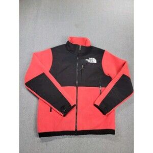 North Face Denali Jacket Boys L Red Black Fleece Full Zip Pockets Outdoor Snow